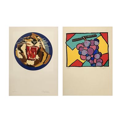 Ugo Nespolo, Litografie a colori (grappolo d’uva e La tigre)