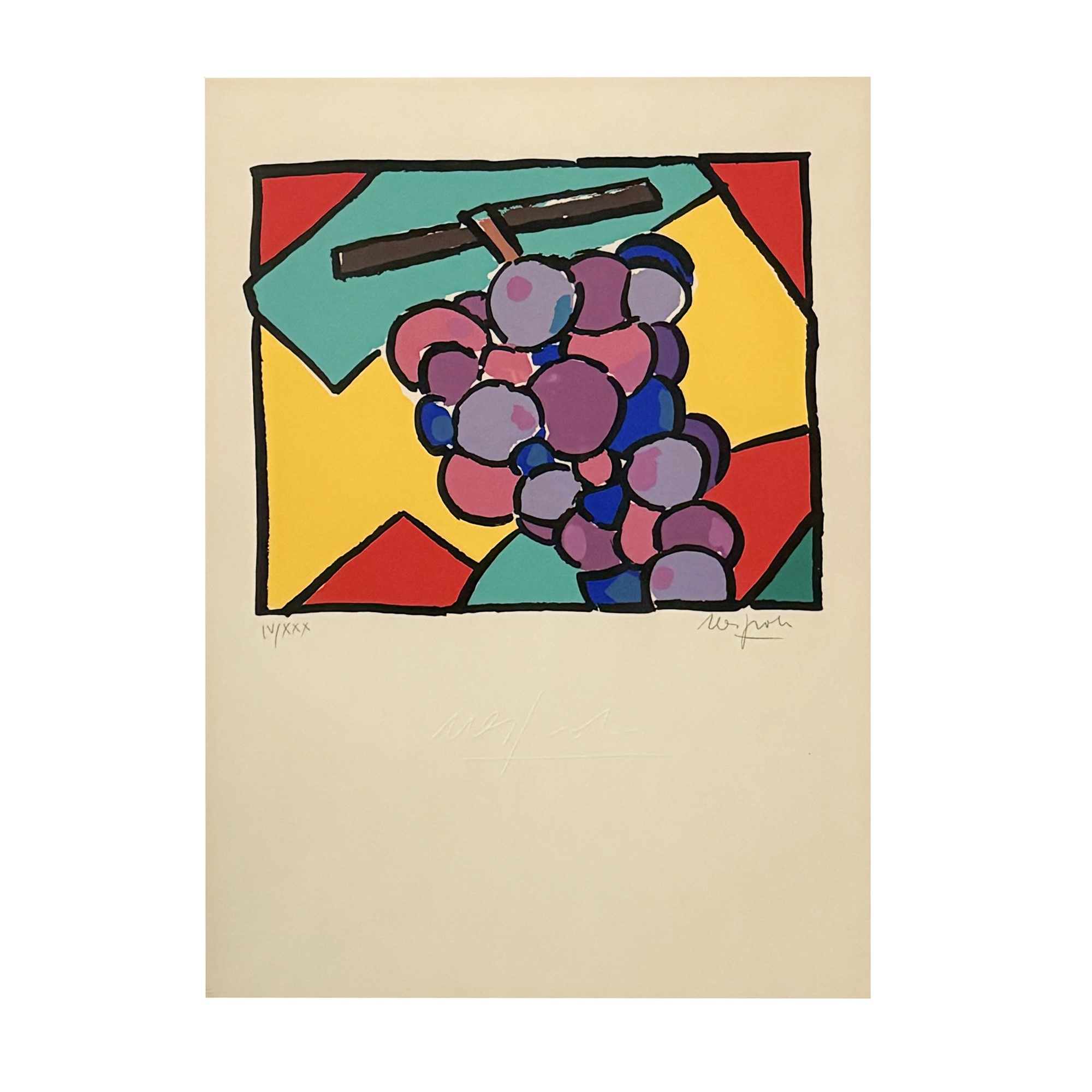 Ugo Nespolo, Litografie a colori (grappolo d’uva e La tigre)