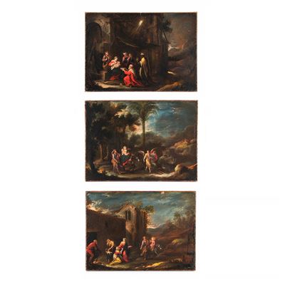Pittore spagnolo del XVII secolo, Trittico di soggetti sacri su tela