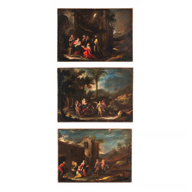 Pittore spagnolo del XVII secolo, Trittico di soggetti sacri su tela