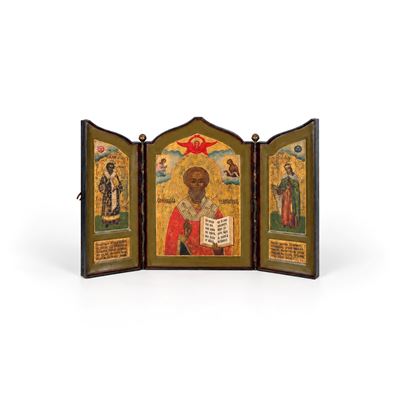 Trittico da viaggio con San Nicola, tempera all’uovo su tavola, icona, Mosca, inizi del XIX secol...