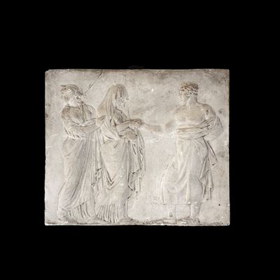 Bassorilievo rettangolare in gesso raffigurante Ermete ed Euridice, XIX secolo