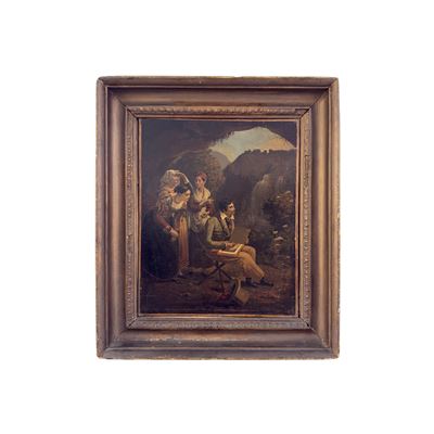 Pittore lombardo del XIX secolo, Paesaggio con cascate di Tivoli, olio su tela