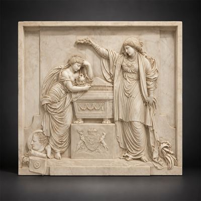John Bacon Junior, Grande pannello rettangolare in marmo bianco con monumento funebre (altoriliev...