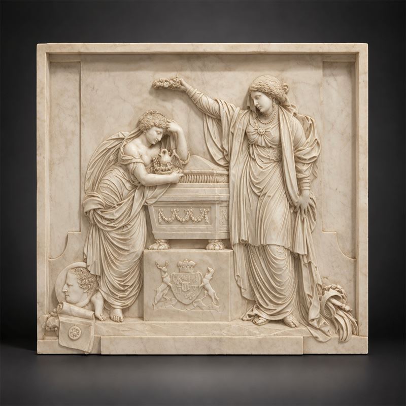 John Bacon Junior, Grande pannello rettangolare in marmo bianco con monumento funebre (altoriliev...