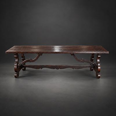 Tavolo fratino antico, piano rettangolare in legno di noce