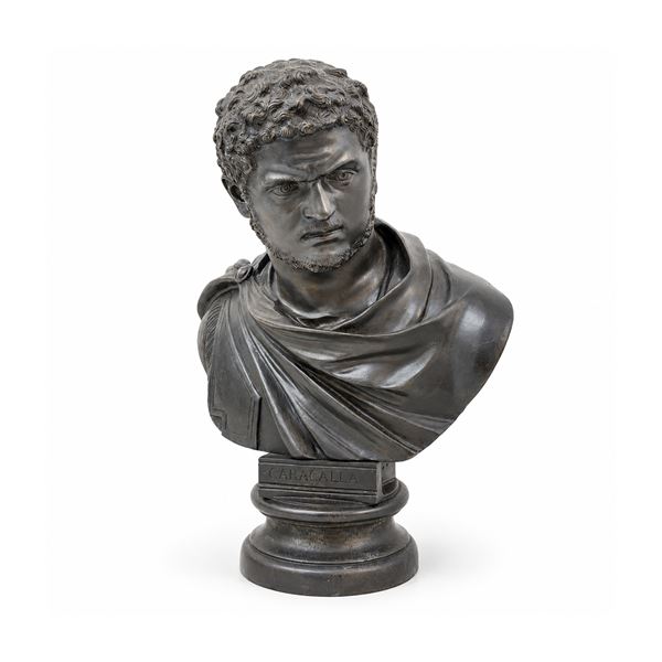 Busto dell'imperatore Caracalla in bronzo patinato