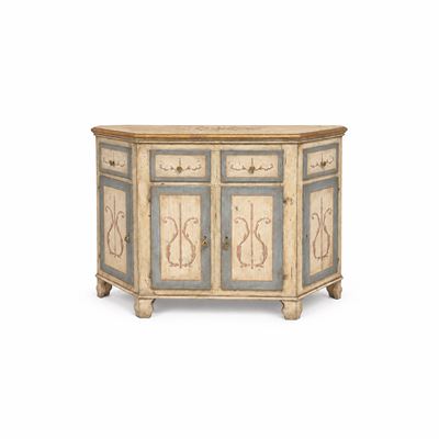 Credenza Scantonata in Legno Laccato Avorio e Celeste