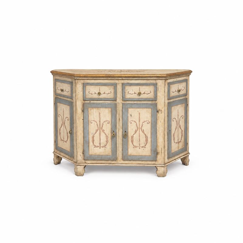 Credenza Scantonata in Legno Laccato Avorio e Celeste