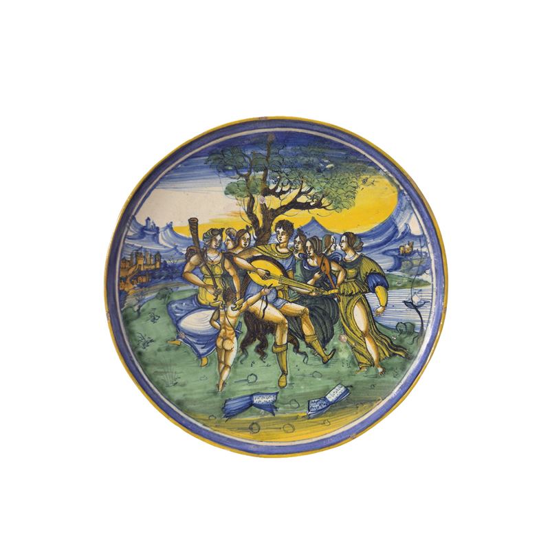 Coppa Apoda in Maiolica Bianca e Policroma
