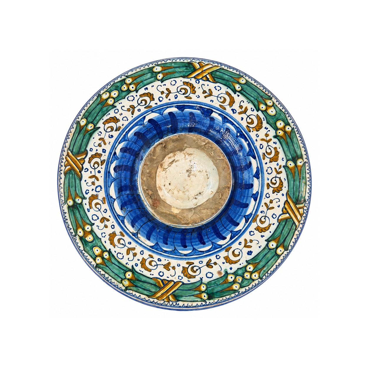 Coppa Apoda in Maiolica Bianca e Policroma
