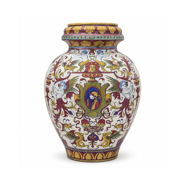 Vaso in maiolica a lustro policromo, XIX/XX secolo