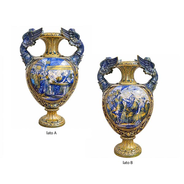 Grande vaso biansato a lustro policromo, Gualdo Tadino, Morroni&Tega, anni '30