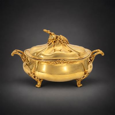 Elegante Zuppiera in Argento Dorato, Parigi, XIX Secolo