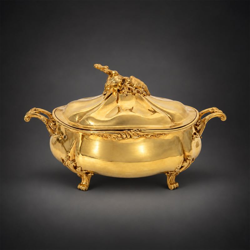 Elegante Zuppiera in Argento Dorato, Parigi, XIX Secolo