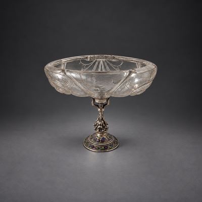 Elegante Alzata in Argento e Cristallo di Rocca, Germania, XIX Secolo