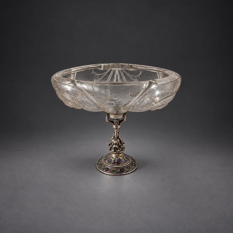 Elegante Alzata in Argento e Cristallo di Rocca, Germania, XIX Secolo