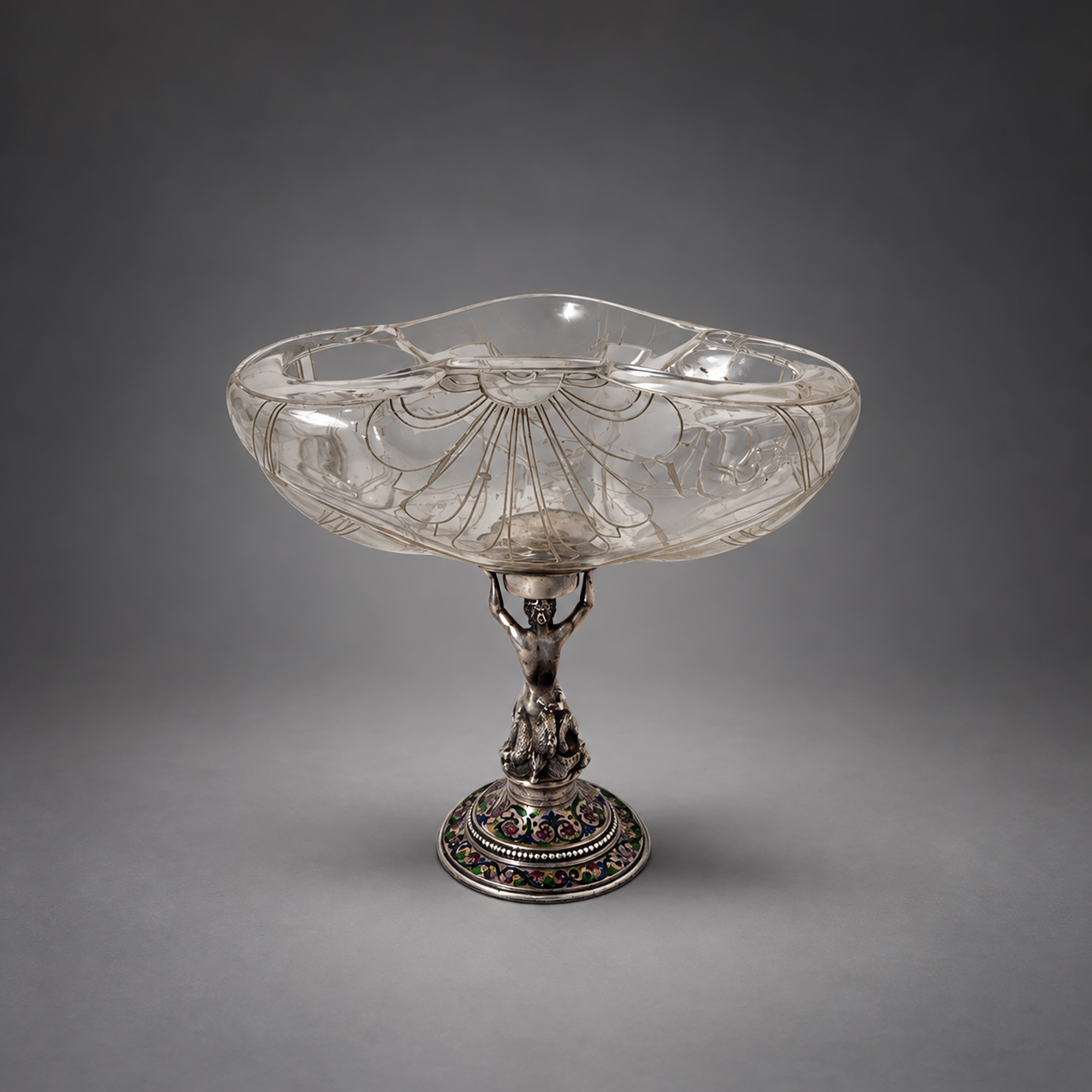 Elegante Alzata in Argento e Cristallo di Rocca, Germania, XIX Secolo