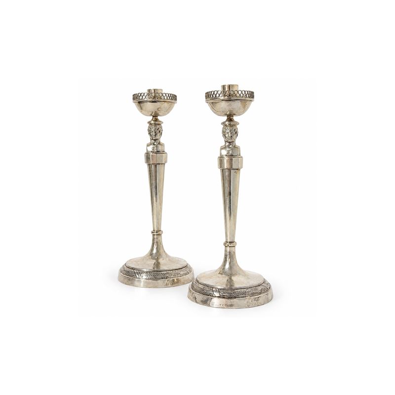 Coppia di Candelieri in Argento, Roma, Odoardo De Angelis (1823-1837)