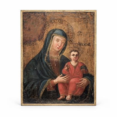 Madonna con Bambino, Olio su Tela, Russia, XIX Secolo