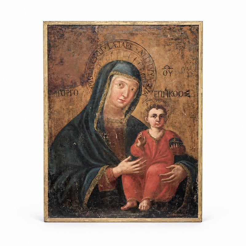 Madonna con Bambino, Olio su Tela, Russia, XIX Secolo