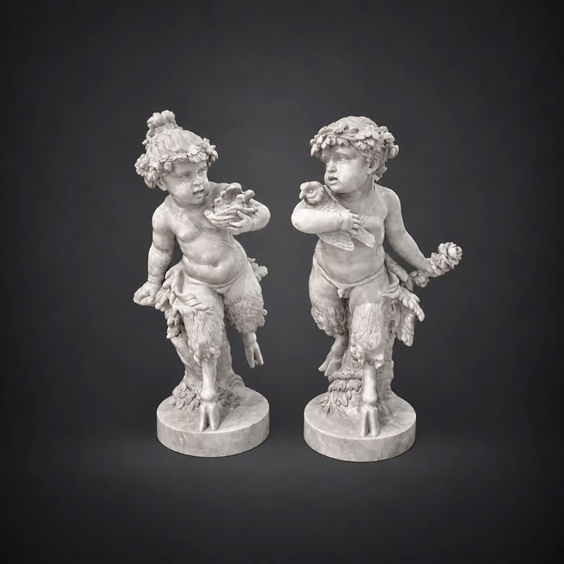 Coppia di Sculture in Marmo Bianco