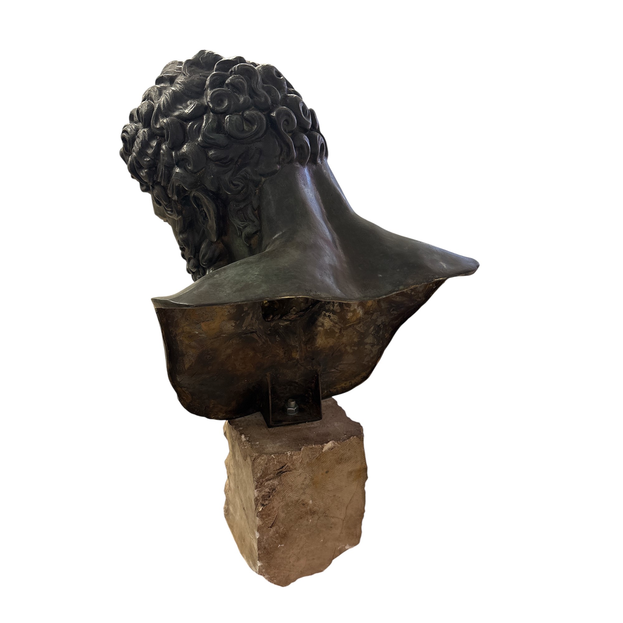 Testa dell’Ercole Farnese, bronzo patinato verde a fuoco, base in pietra