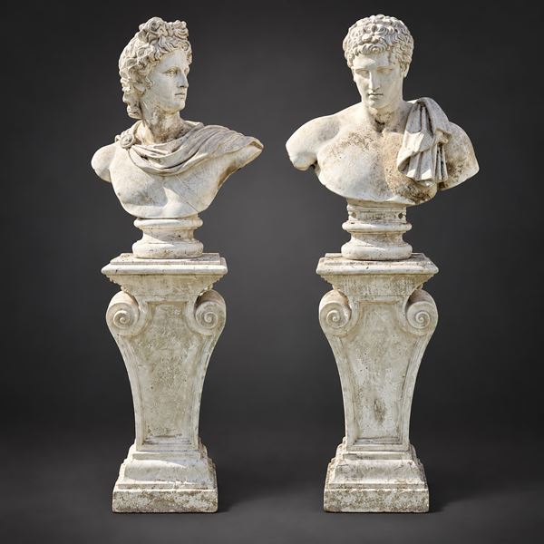 Busto di Antinoo e dell'Apollo del Belvedere, due sculture in gesso