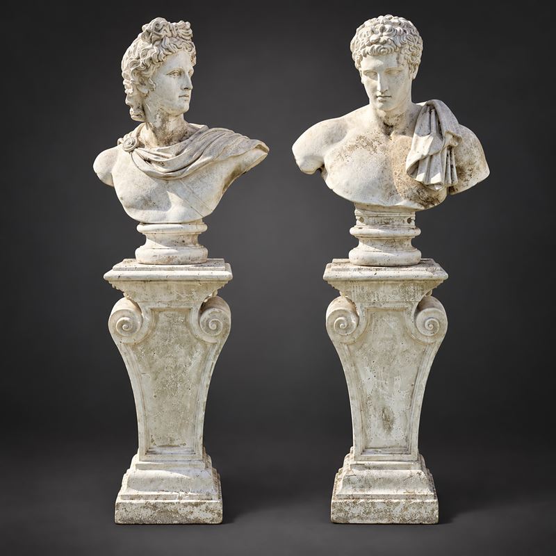 Busto di Antinoo e Dell'apollo del Belvedere, Due Sculture in Gesso