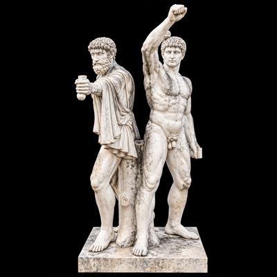 Armodio e Aristogitone (i Tirannicidi), Due Sculture in Marmo Bianco