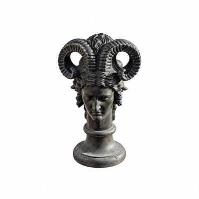 Testa Virile con Bucranio, Scultura in Marmo Nero