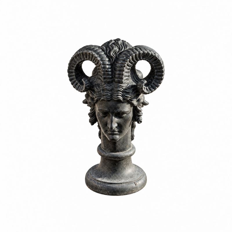 Testa Virile con Bucranio, Scultura in Marmo Nero