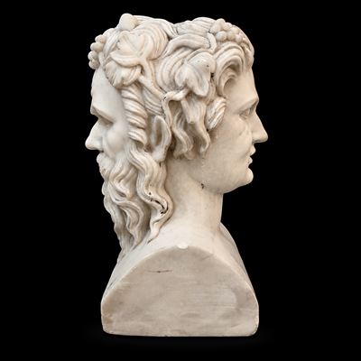 Testa Bifronte in Marmo Bianco