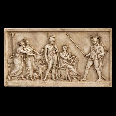 Ettore con Paride ed Elena, Pannello Rettangolare in Marmo Bianco