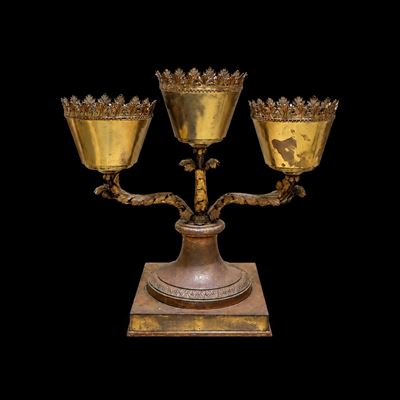 Grande Fioriera Multipla in Rame e Metallo Dorato in Stile Pompeiano Neoclassico