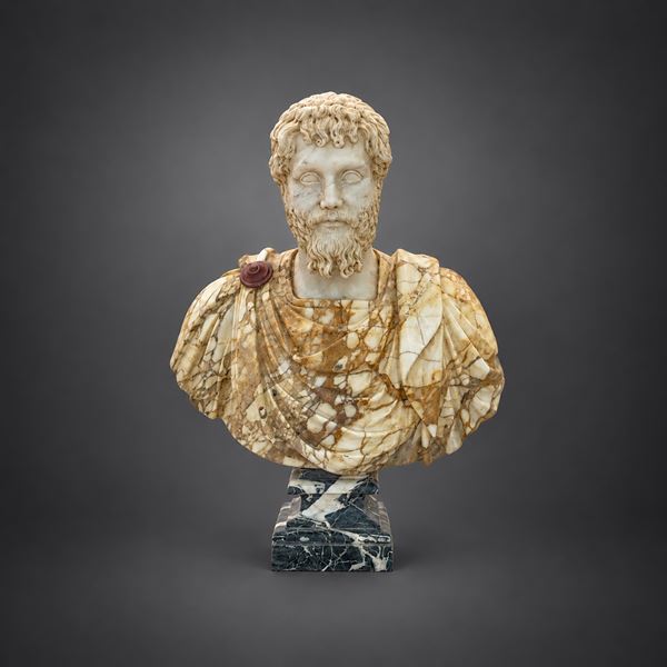 Busto di imperatore romano in marmi policromi