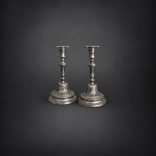 Coppia di candelieri in argento, Genova, circa 1770