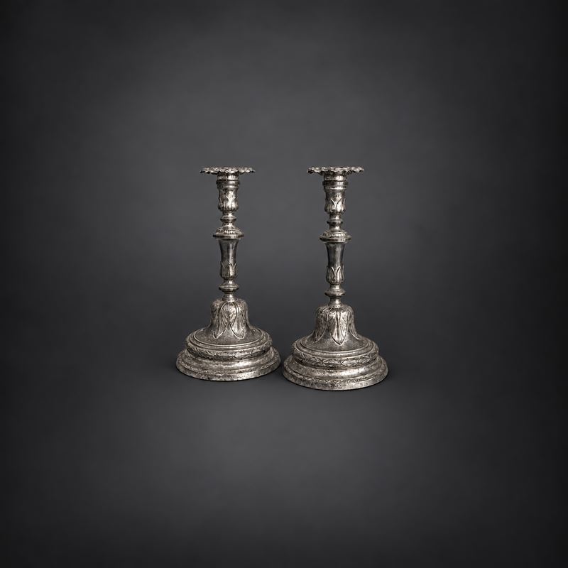 Coppia di Candelieri in Argento, Genova, Circa 1770